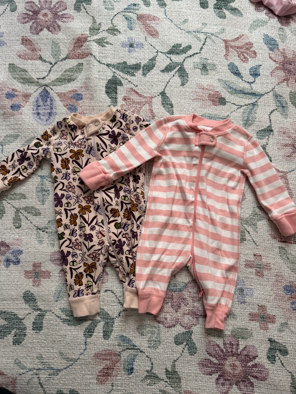 Quince Pink Striped and Floral One-Piece Baby Pajamas